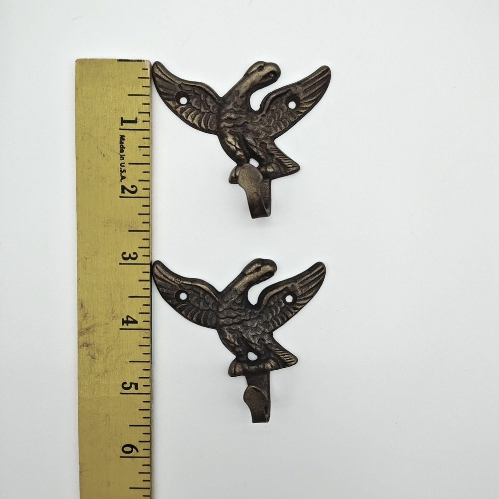 Vintage Brass Eagle Wall Hooks Pair Amerock A6069 Patriotic Coat Hat Hooks - Picture 2 of 6